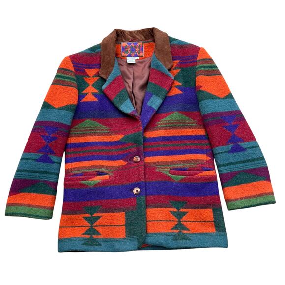 East West Wool Blend Vibrant Aztec Blazer Jacket Sz S - Picture 2 of 10